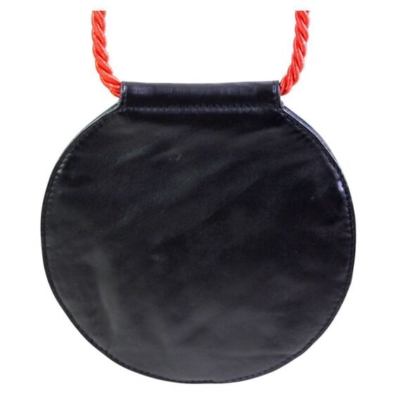 Free People BLACK REAL LEATHER RED CORD STRAP X-BODY SHOULDER BAG HANDBAG PURSE - Picture 1 of 12